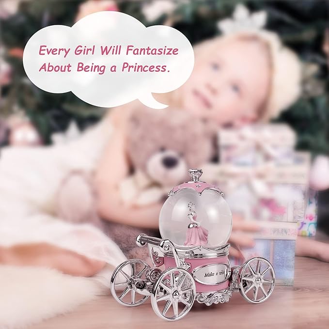 Cinderella Snow Globe for Girls, Music Box for Women with Color Changing LED Lights, Snowglobe Musical Boxes Gifts for Birthday Christmas Mother's Day Valentine's Day