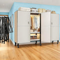 Heavy Duty Portable Closet with Cover Magnetic Doors, Metal Rolling Clothes Rack Heavy Duty 1500LBS, Foldable Clothing Rack, Garment Racks for Bedroom/ LivingRoom/ Rental (KT Off-white, 66.14in)
