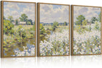 BINCUE Framed Wildflower Wall Art Rustic Floral Wall Decor Vintage Landscape Artwork Nature Flowers Wall Pictures Wildflowers Art Prints Florals Paintings for Living Room Bedroom Bathroom Farmhouse 16x24 Inches Set of 3 Gift