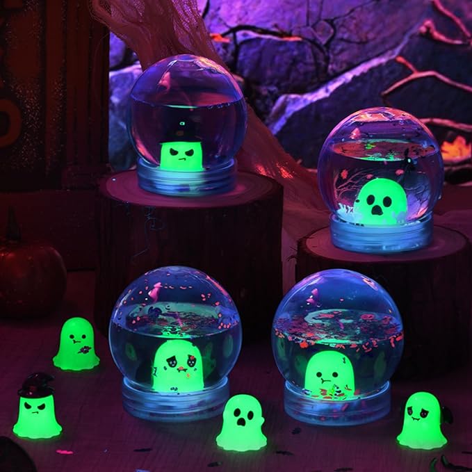 12 Sets Valentine Clear Plastic Snow Globes Kit with Heart Bear, Heart Sequins Flakes, Glue Guns for Wedding DIY Snow Globes Craft Gifts for Her Women (Halloween)