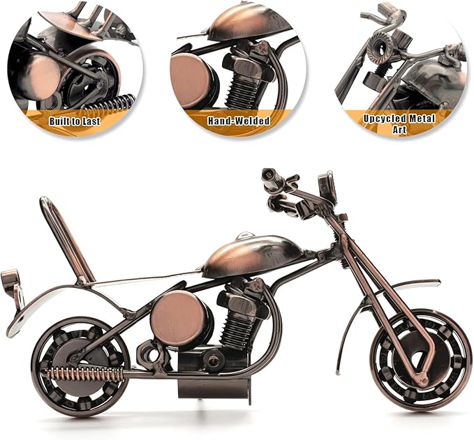 Handmade Metal Motorcycle Model - Motorcycle Gifts for Men & Women, Biker Enthusiast Figurine – 6" Vintage Motorcycle Decor for Man Cave, Home & Office