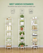 Hzuaneri Corner Shelf Stand,6-Tier Glass Bookshelf Bookcase, Bathroom Organizer, Plant Stand, Steel Frame, Tempered Glass, Modern Style for Living Room, Bathroom, Kitchen, White CS90613W