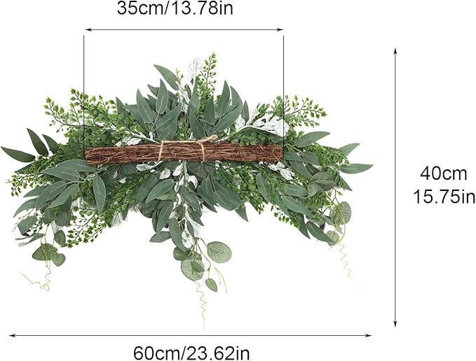 TITA-DONG Artificial Floral Swag, Decorative Swag with Eucalyptus Leaves, Greenery Swag, Spring Front Door Wreath, Handmade Farmhouse Floral Garland for Table Centerpieces Home Decoration(Green)