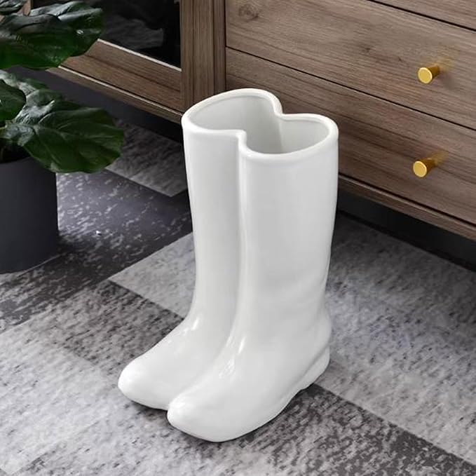 GLigeT Umbrella Stand Holder, Creative Boots Shape, Porcelain Ceramic, White