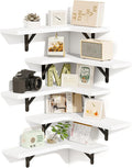 Fixwal Floating Shelves for Wall Set of 5, Rustic Wood Wall Mounted Corner Shelf for Bathroom, Kitchen, Bedroom, Home Decor, Laundry Room, Living Room (White)