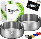 roygra Ash Tray (2 Pack), Outdoor Ashtray for Outside Patio, Stainless Steel Ashtrays for Cigarettes with 3 Holder, Smoking Accessories, Home Décor, Ashtrays for Smokers Indoor - Silver, Medium