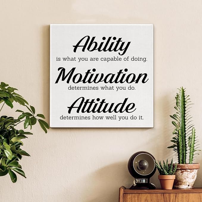 Inspirational Office Wall Decor, Motivational Plaques with Positive Sayings Canvas Painting Wall Art for Home Office Bathroom Decoration, Ability Sign Framed Posters Art Work Gift, 8 x 8 Inches