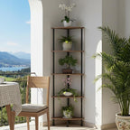 5-Tier Corner Shelf Stand, 52" Industrial Corner Display Rack for Living Room, Bookshelf, Tall Display Shelf, Plant Stand, Storage Standing Shelf for Bedroom, Bathroom, Kitchen, Brown