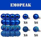 Emopeak 24Pcs Christmas Balls Ornaments for Xmas Christmas Tree - 4 Style Shatterproof Christmas Tree Decorations Hanging Ball for Holiday Wedding Party Decoration (Navy Blue, 1.3"/3.2CM)