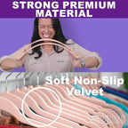 MIZGI Premium Velvet Hangers (50 Pack) Heavyduty - Non Slip Felt Hangers - Velvet Suit Hanger Blush Pink/Rose - Chrome Hooks,Space Saving Clothes Hanger