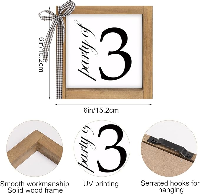 6 Inch Party of 3 Sign, Wooden Frame Family of 3 Decor, Rustic Gift for Family Indoor Table Tiered Tray Shelf Desk Farmhouse Home Decorations