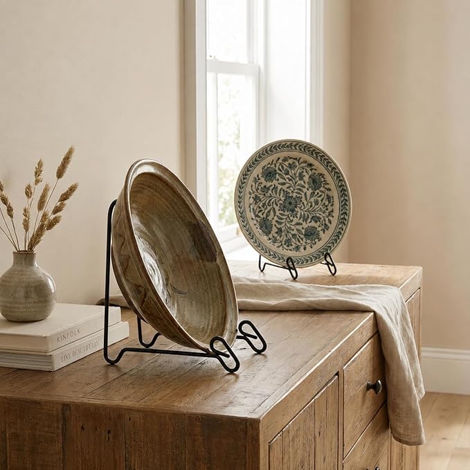 Artliving (4 Pack Black Display Stand Easel Iron Bowl Stands for Display Medium Deep Bowls, Platters and Deep Dishes