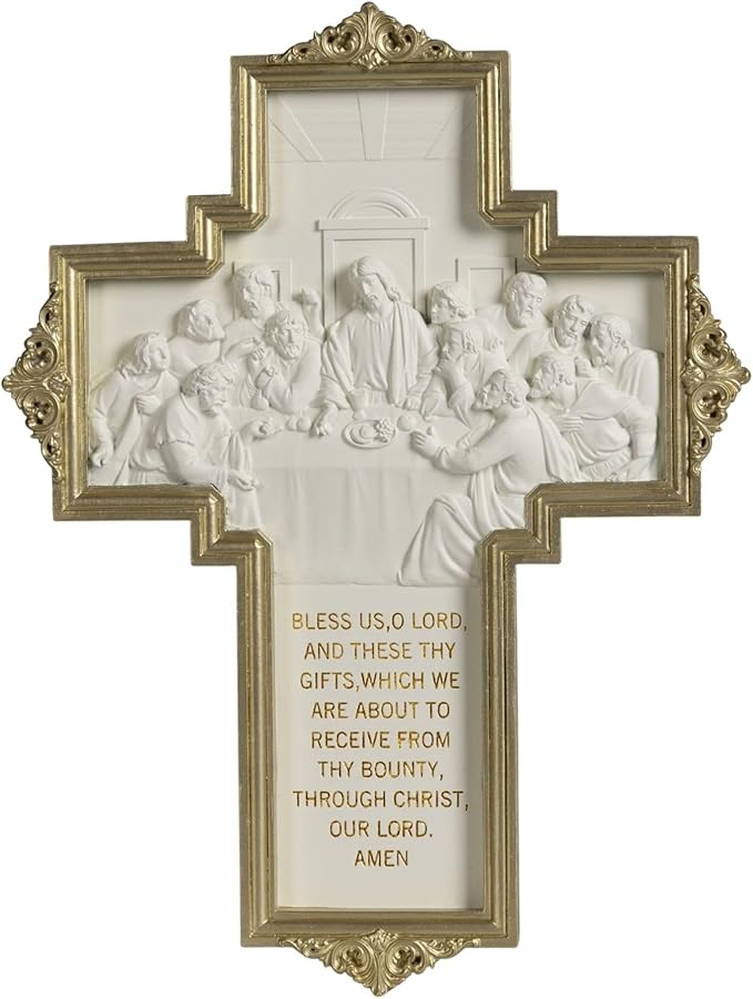 ShineOnAngel The Last Supper Wall Cross Renaissance Style Gold Framed Relief Wall Art Wall Decor for Dining Room 12inch Modern Home Regilous Gifts Jesus relief sculpture