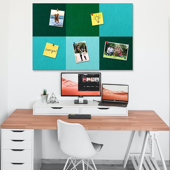 Square Felt Cork Bulletin Board Tiles, Self Adhesive DIY Felt Pin Board for Wall 30" x 20" with 35 Pushpins for Office School Home Wall Decor Stickers Memos Photos Display (Gradual Green)