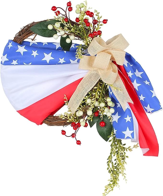 250th Anniversary Patriotic Wreath, 4th of July Wreath for Front Door, Patriotic Wreath Handmade Eagle Wreaths, Memorial Day Home Decoration for Indoor and Outdoor (E)