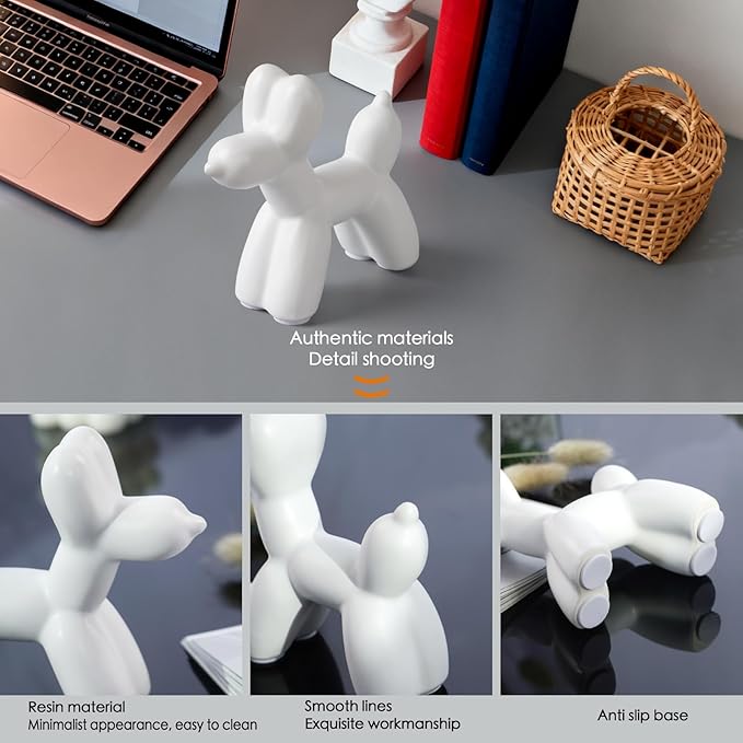 Notakia Cute Ceramics White Balloon Dog Statue Crafts Living Room Desktop Decorations,Handmade Modern Small Ceramic Animal Statue Ornament Home Decor Accents (White, Small)