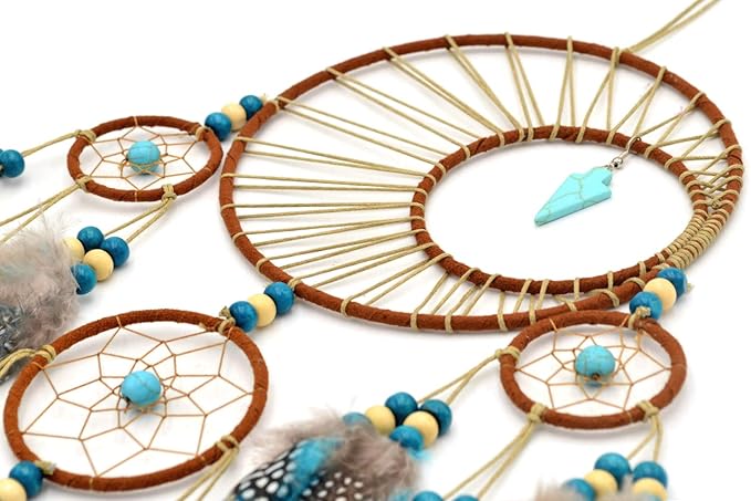 Urdeoms Large Dream Catchers for Girls Room Decor Boho Moon Dream Catcher Wall Decor Turquoise Hanging Ornament for Living Room Dorm Decor Hippie Gifts (NO.34)
