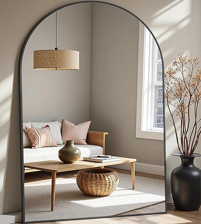 Prywot Full Length Mirror, Oversized 81"x41" Arched-Top Floor Mirror, Free Standing Mirrors, Modern Full Body Mirrors with Aluminum Alloy Frame for Bedroom,Living Room, Black
