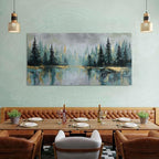 Green Forest Wall Art Vintage Fog Pine Trees Landscape Wall Decor Nature Green and Gold Forest Lake Scenery Canvas Prints Pictures Farmhouse Artwork Kitchen Living Room Home Decorations 29.53x57.87"