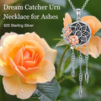 Dream Catcher Pendant Necklace 925 Sterling Silver Synthetic Moonstone Crystal Sunflower Rose Flower Evil Eye Dreamcatcher Cremation Jewelry Gifts for Women Wife Mom