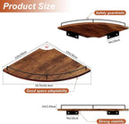 JJL Corner Shelf Wall Mounted, 12 Inches 2-Tier Floating Corner Shelf, Fan-Shaped Rustic Wood Decor with Fence, Brown Storage Organizer for Apartment Bedroom Kitchen Bathroom