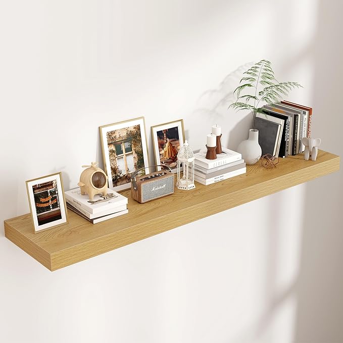 Venusmiles Floating Shelves for Wall, 55 Inch Wide x 12 Inch Deep Floating Shelves, Long Wood Floating Wall Shelf Shelves for Living Room Bathroom Bedroom Kitchen Home - (Oak, 55" W x 12" D x 2" H)