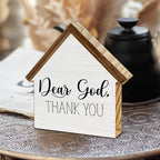 Christian Home Decor, Dear God Thank You House Shaped Wood Sign, Christian Farmhouse Living Room Decor for Desk Table Shelf