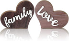 Jetec 2 Pieces Heart Shaped Wooden Decor - Rustic Family Love Table Centerpiece for Home, Living Room, Bedroom, Kitchen, Office - Ideal Housewarming and Wedding Decoration