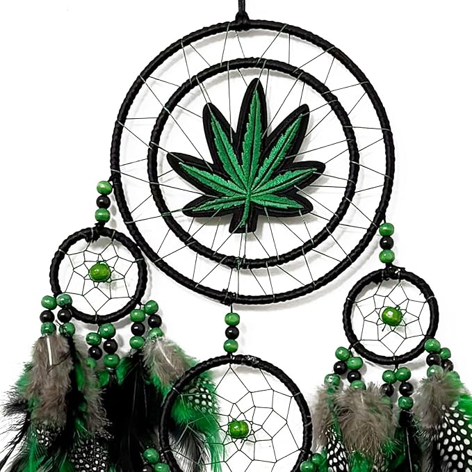 Dream Catchers, Green Leaf Weed Dreamcatcher Wall Hanging Ornament for Bedroom Living Room Apartment Wedding Party Decor, Festival Blessing Gift (Leaf-L)