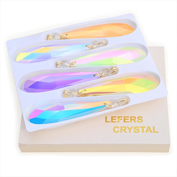 Crystal Glass Christmas Ornaments, 6Pcs Teardrop Prism Hanging Crystals for Christmas Tree,Centerpieces,Wedding,Party Decor (Multicolor)