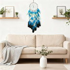Dremisland Dream Catcher Handmade Blue Feather Dreamcatchers Wall Hanging Elegant Wall Art Room Decoration for Windows Balcony Bedroom Wedding Party Gift for Girls and Kids (Blue-with Lights)