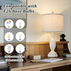 TOBUSA 22“ Farmhouse Table Lamps Set of 2, White Rustic Vintage Table Lamps for Living Room Bedroom, Antique Bedside Desk Lamps with Linen Shade, Traditional Resin Nightstand Lamp Sets for End Table