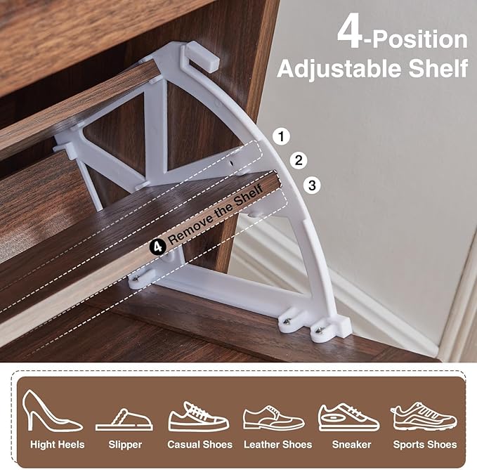 Shoe Storage Cabinet,Farmhouse Shoe Organizer with 4 Flip Drawers & Barn Door Design,Hidden Slim Narrow Shoe Rack Cabinet for Entryway,Foyer,Hallway,Walnut