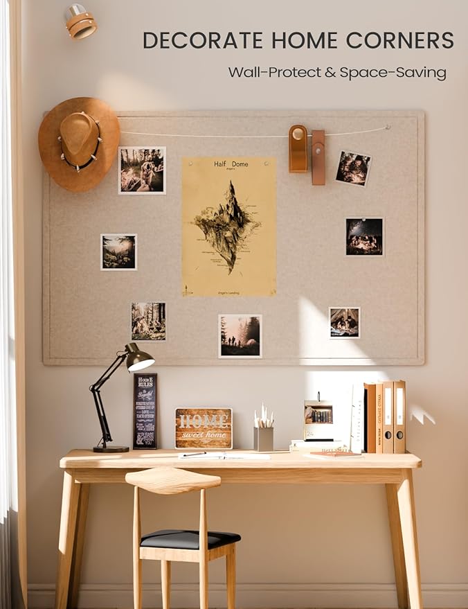 Fluxynara Large Bulletin Board, 70.8" x 47.2" Cork Board Alternative with 48 Safe Removable Adhesive Tabs, Foldable Felt Pin Board for Home Office, Classroom, Bedroom,Entryway for Walls—Oatmeal