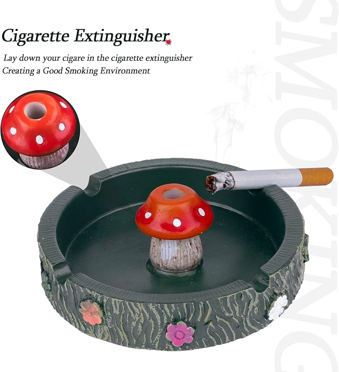 Cute Ash tray Cool Ashtrays for Cigarettes, Fantastical Mushroom Ashtray Resin Ashtray Decor for Home Office, Ornament Gifts (Green Mushroom)