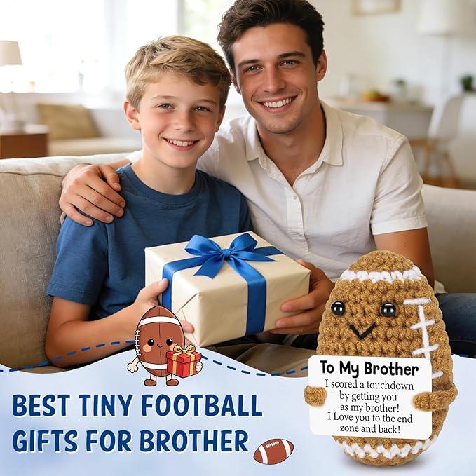 Belatelove Birthday Gifts for Brother - Handmade Football Crochet Doll with Go Do Your Thing, Fathers Day Funny Inspirational Gifts for Brother Men, Cute Desk Decor for Sports Lovers