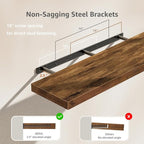 QEEIG Floating Shelves for Wall 35.4" Long - Wall Mounted Shelf Bathroom Kitchen Living Room Bedroom Farmhouse Home Decor Display Bookshelf Large 35.4 x 9.3 inch Set of 2, Rustic Brown (008-90BN)