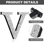 Qunclay 8'' Silver Crystal Diamond Bling Letters Crushed Diamond Decoration Wooden Glitter Letter with Screw and Hooks Rhinestone Gift for Wedding Y2k Mcbling Bedroom Wall Decor (Letter V)