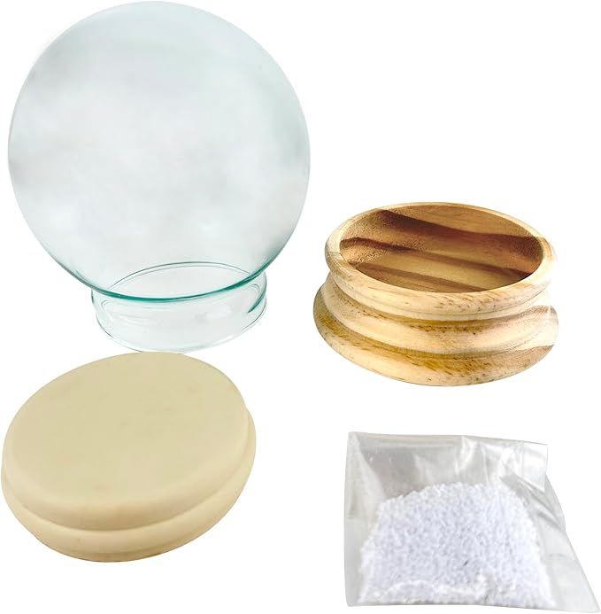National Artcraft 4" Diameter Snow Globe | Water Globe | with Unfinished Birch Wood Base | Rubber Seal | Snow Flakes - Neck Opening is 2-9/16" - (1/Pkg)