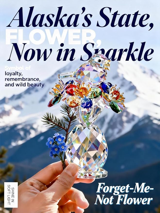 Crystal Figurines with Bird & Forget-Me-Not, 4.7 Inch K9 Crystal Keepsake & Paperweight, Romantic Home Decor Table Centerpiece for Mother Wife Sister (Colorful)