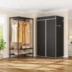 H5C Clothes Rack with Cover, Portable Closet for Hanging Clothes, Covered Clothing Racks Heavy Duty, Freestanding Garment Racks with Shelves Max Load 360LBS Black Closet Rack with Black Cover