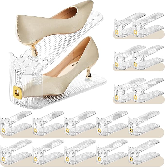 16 Pack Shoe Slots Organizer for Closet, Adjustable Shoe Stackers for a Pair of Shoes Shoe Rack Storage Shoe Space Saver 50% Shoe Shelf Display Holder for Closet