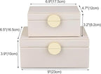 HofferRuffer Faux Leather Jewelry Boxes, Decorative Boxes Storage Accessory Organizer with Gold Hardware Decor, Classic Vegan Leather Set of 2 Pieces (CreamWhite)