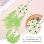 Pretty Jolly Small Evil Eye Dream Catchers Wall Decor Wood Beads Handmade Green Feathers Mini Dreamcatchers Home Decoration Ornament for Car Bedroom Birthday Party