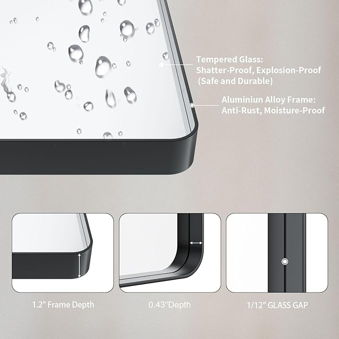 LOAAO 48X32 Inch Black Metal Framed Bathroom Mirror for Wall, Matte Black Bathroom Vanity Mirror Farmhouse, Large Rounded Rectangle Mirror, Anti-Rust, Tempered Glass, Hangs Horizontally or Vertically