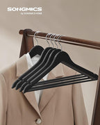 SONGMICS Wooden Hangers, 20-Pack Wood Coat Hangers with Shoulder Notches, Swivel Hook, Non-Slip for Jackets, Shirts, Suits, Black and Silver UCRW02B-20