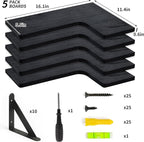 Fixwal Corner Shelves Wall Mounted Set of 5, Floating Shelves for Wall Bathroom, Kitchen, Bedroom, Home Decor, Laundry Room, Living Room (Black)