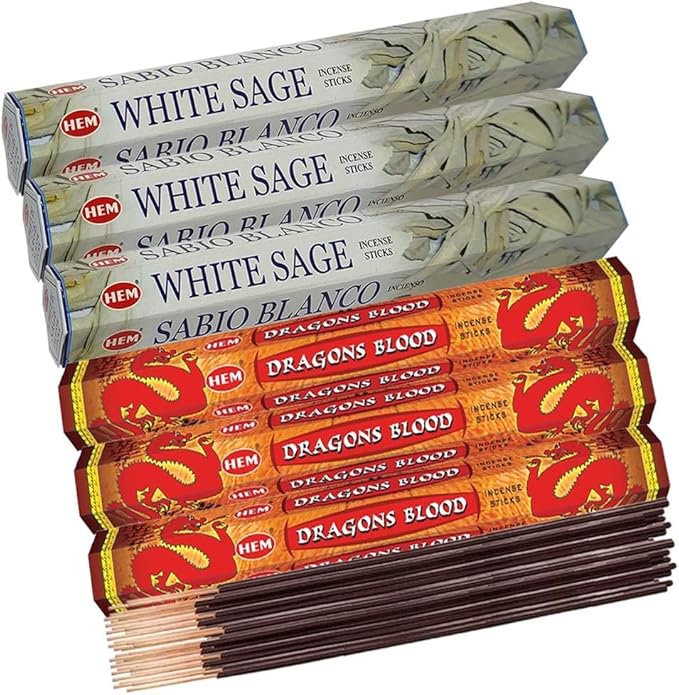 Dragon's Blood Incense Sticks and White Sage Incense Sticks with Incense Holder Bundle for Home Fragrance and Smudging