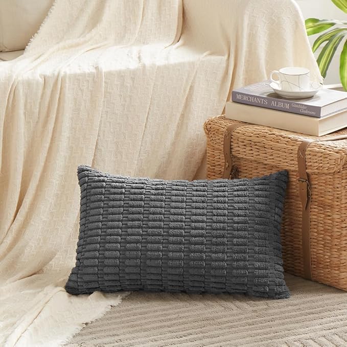 Fancy Homi 4 Packs Decorative Throw Pillow Covers for Living Room Couch Bed, Modern Farmhouse Boho Home Décor Accent Cushion Case, 24" x 12", Dark Gray