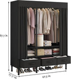 Portable Closet,Garment Rack,Heavy Duty Clothes Rack with Cover,Wardrobe Closet with 1 Hanging Rods, 2 Storage Shelves and 3 Drawers,43.3" L x 17.7" W x 67.7" H,Black